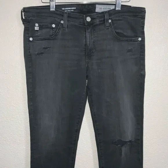AG Adriano Goldschmied Black Legging Ankle Super Skinny Ankle Distressed - Picture 4 of 9